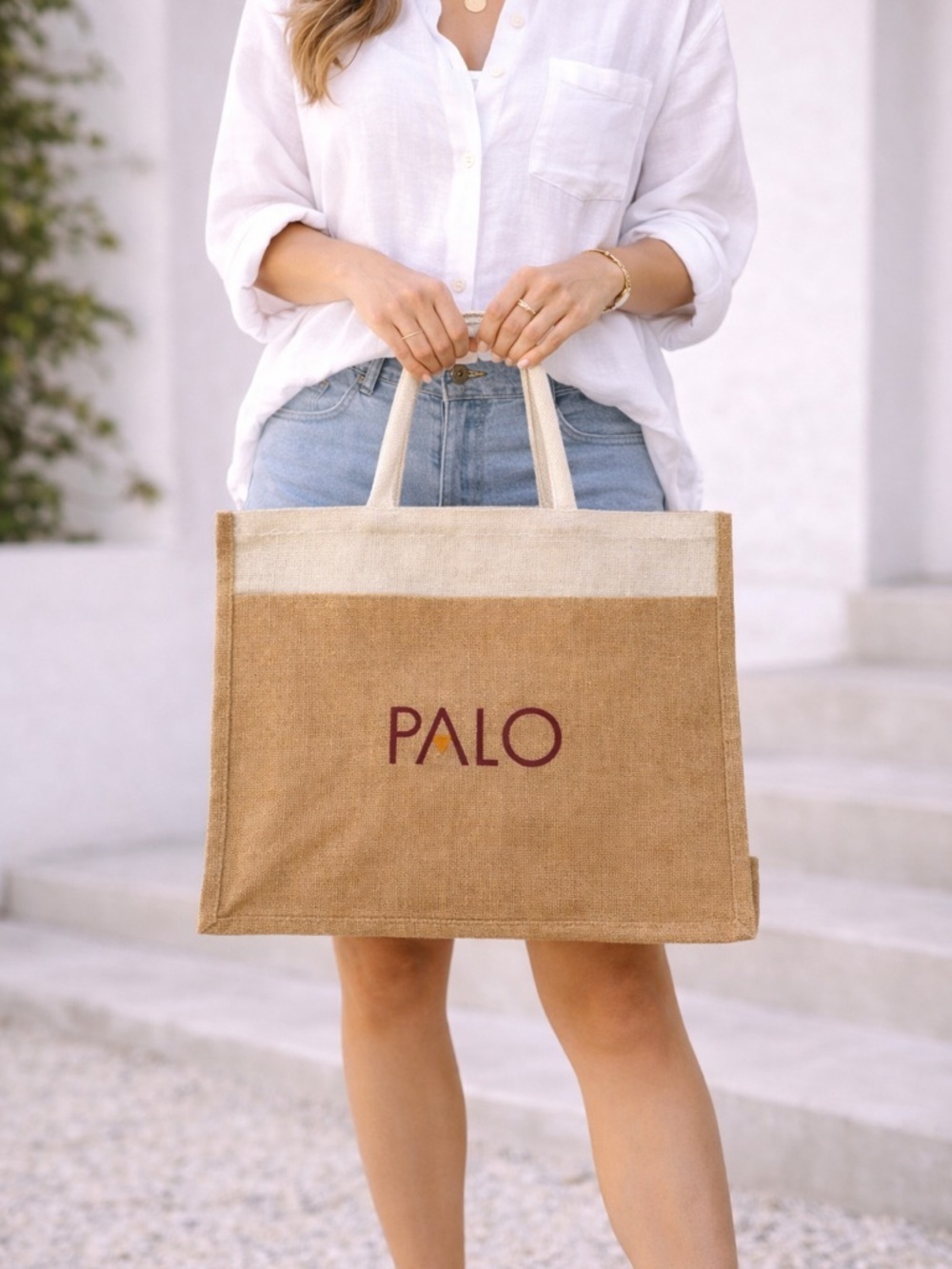 PALO Jute Tote Bag Natural Burlap‎ Market Bag Eco Chic Summer Bag